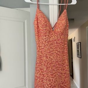 Formal Dress! Beautiful coral sequined gown by Jovani, size 2.